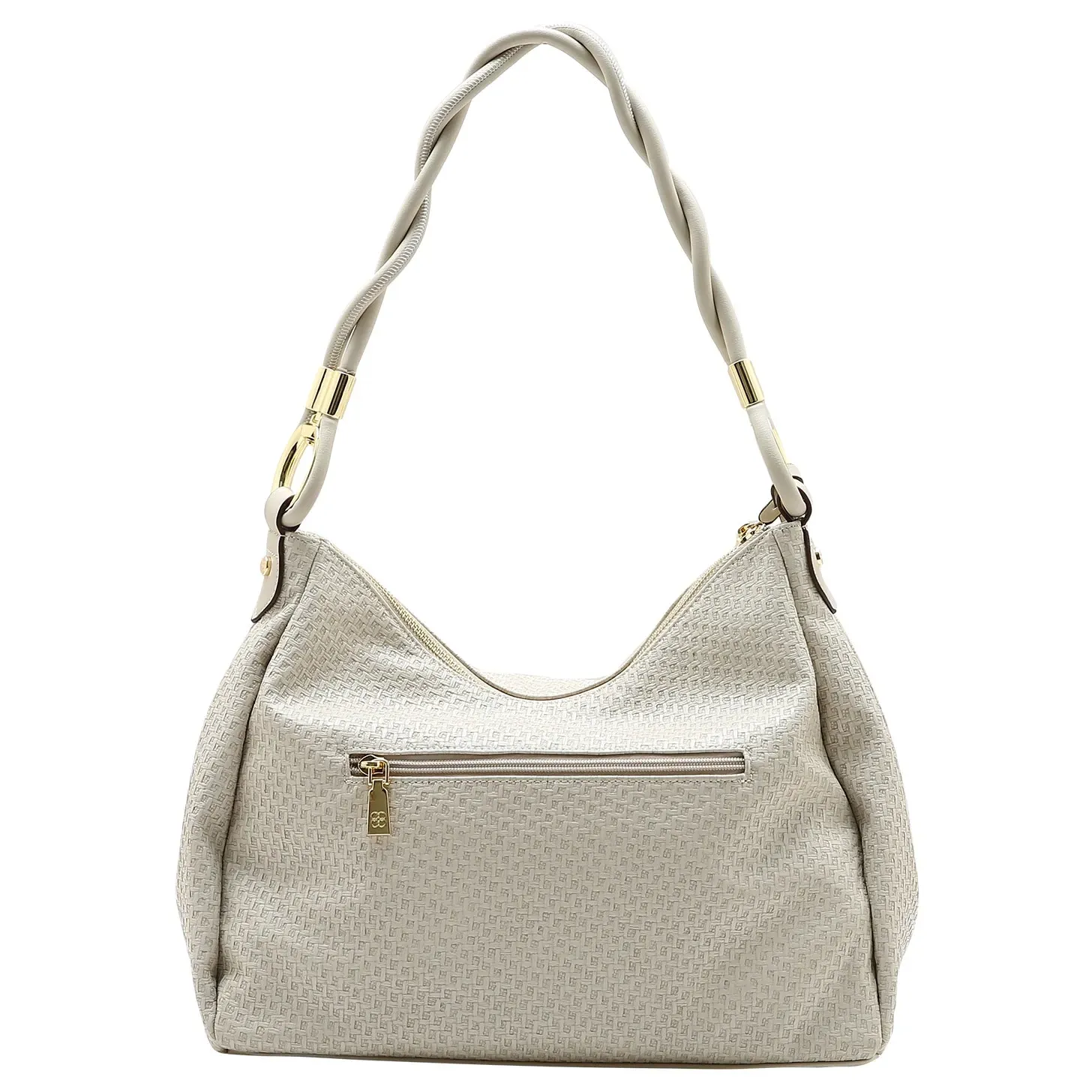 Bolsa feminina Chenson natural bege claro com bolso externo e alça torcida